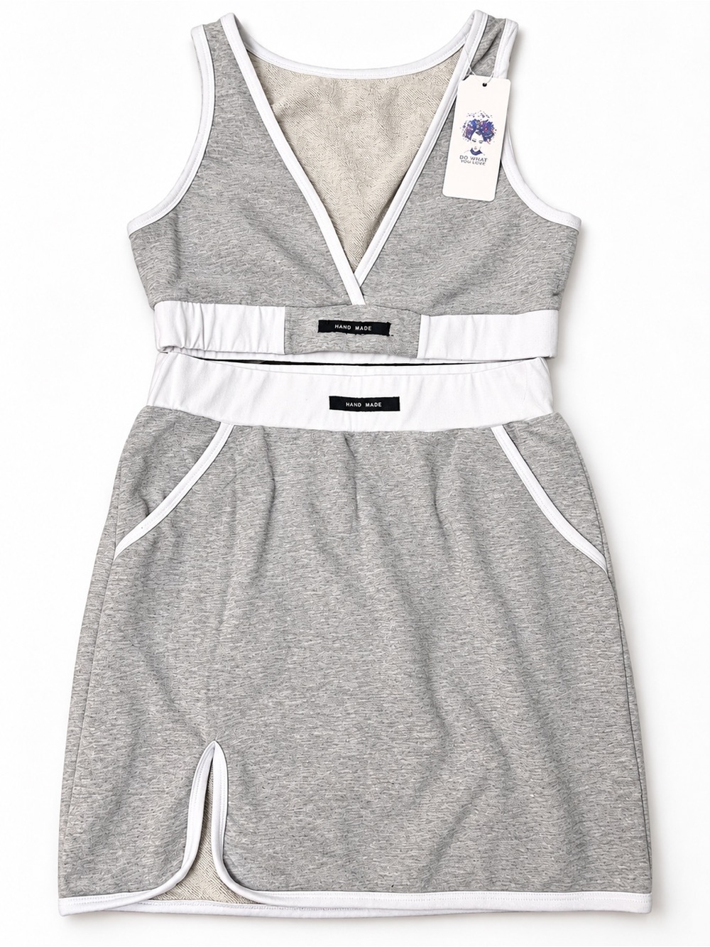 Gray and White Skirt and Sports Bra Set